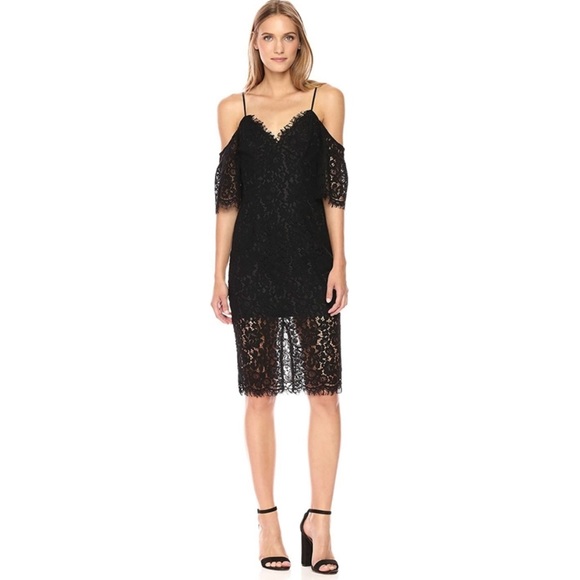 Bardot Karlie Lace Off-The-Shoulder Dress knee length black size Medium cocktail - Picture 2 of 16